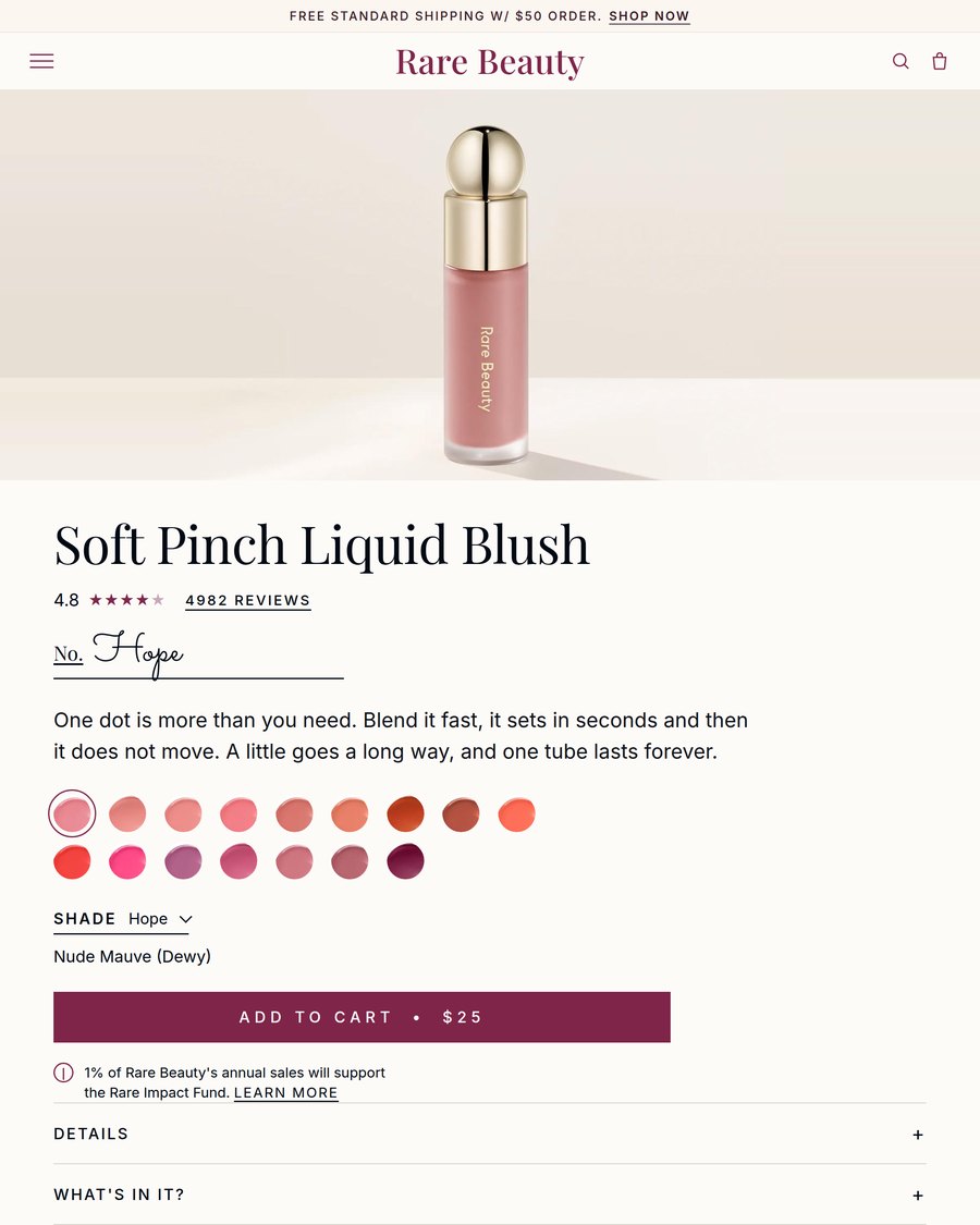 A product page with the rewritten description in place, showing the product photo, the star rating and the new copy written in customer language