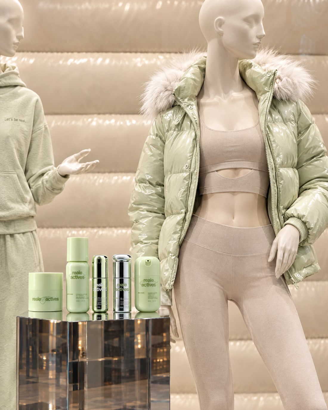 The window detail. Imaginary AI-generated Aritzia x Reale Actives campaign.