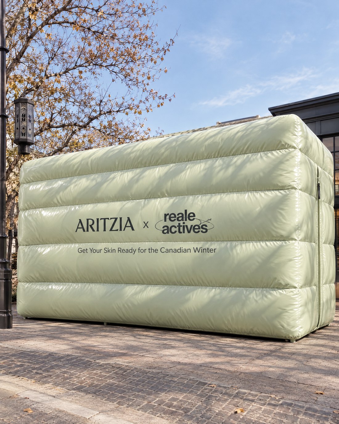 The wrapped pop-up. Imaginary AI-generated Aritzia x Reale Actives campaign.