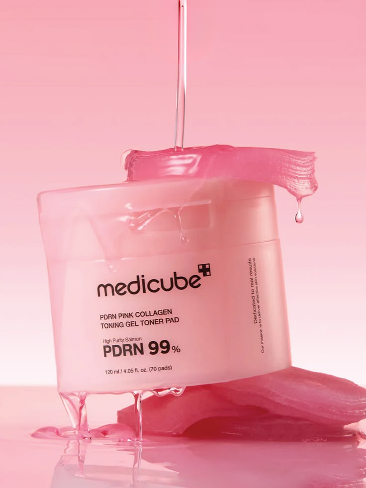 The single source product photo used for all five Pinterest pins, a pink skincare jar with collagen gel dripping over it