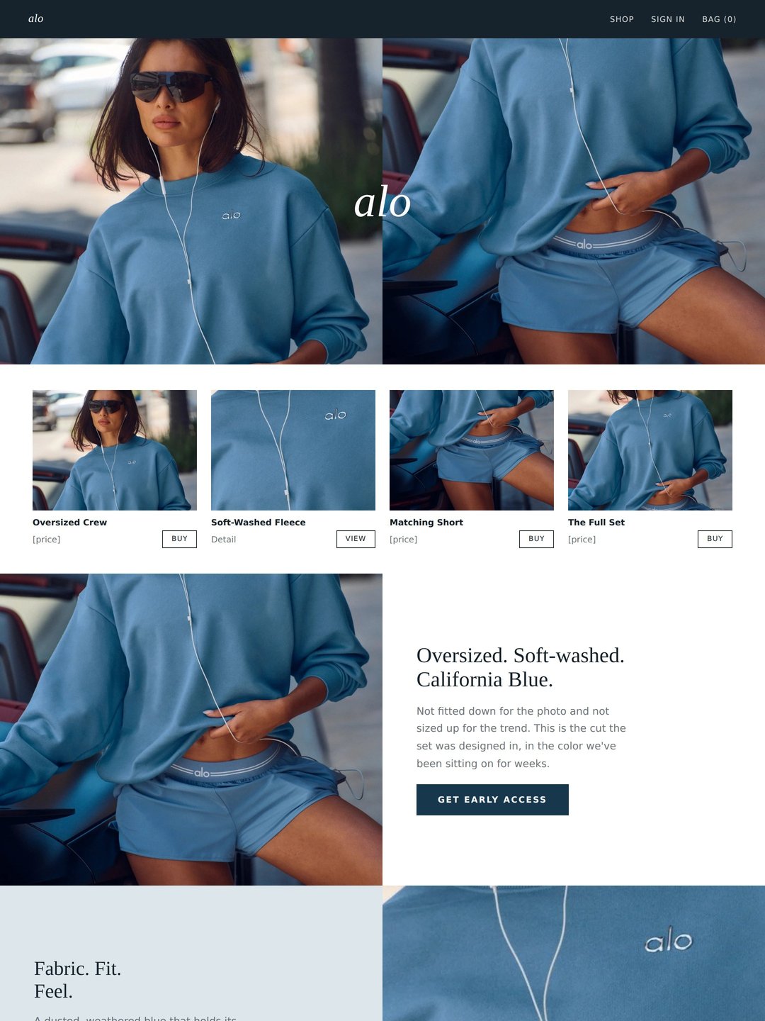 Landing page hero section, designed as a finished page from the product photo