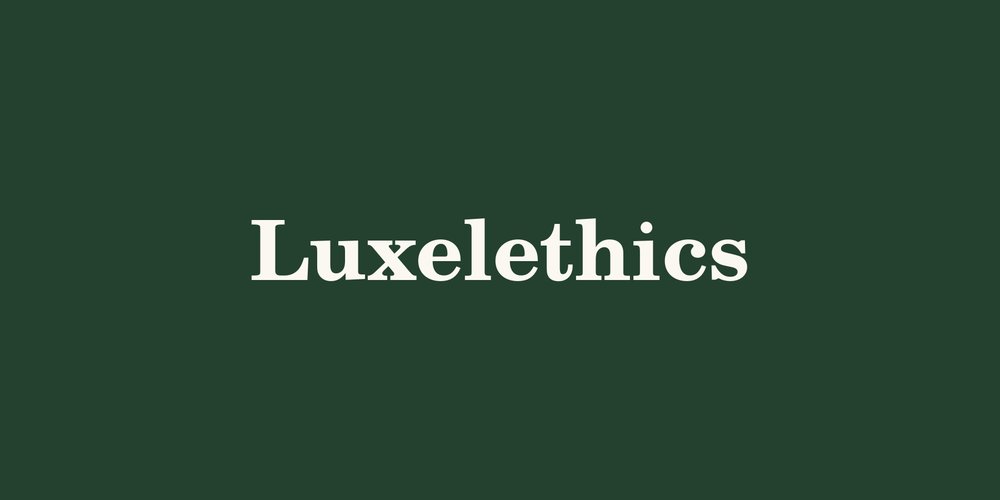 Flat front print panel in deep green with the Luxelethics wordmark centered