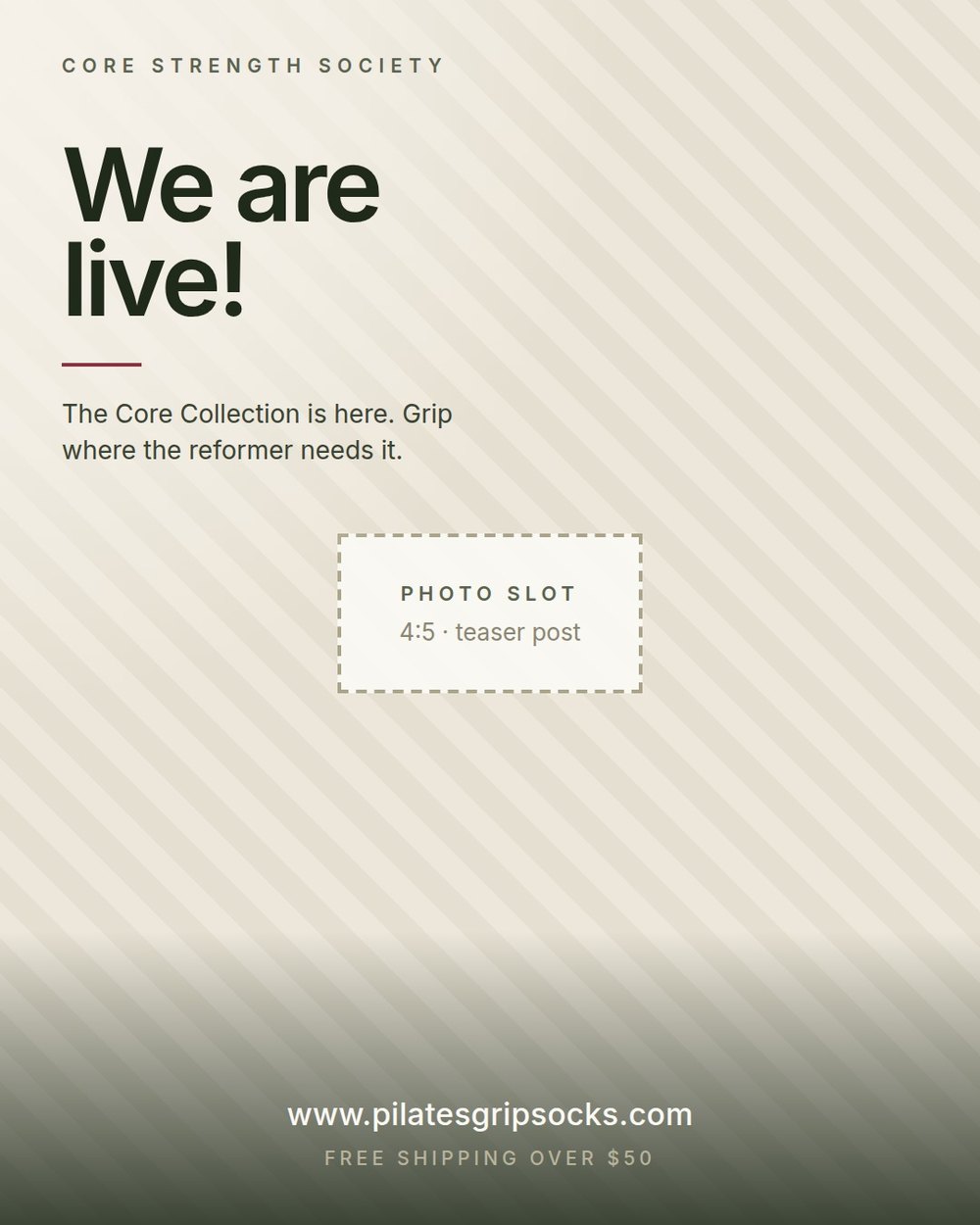 Teaser post layout in code with headline and URL set, and a dashed empty rectangle marked photo slot